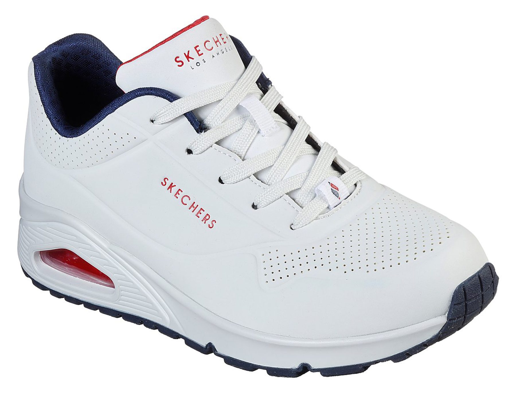 Skechers Uno Stand on Air White Navy 73690 WNVR Womens Trainers Humphries Shoes