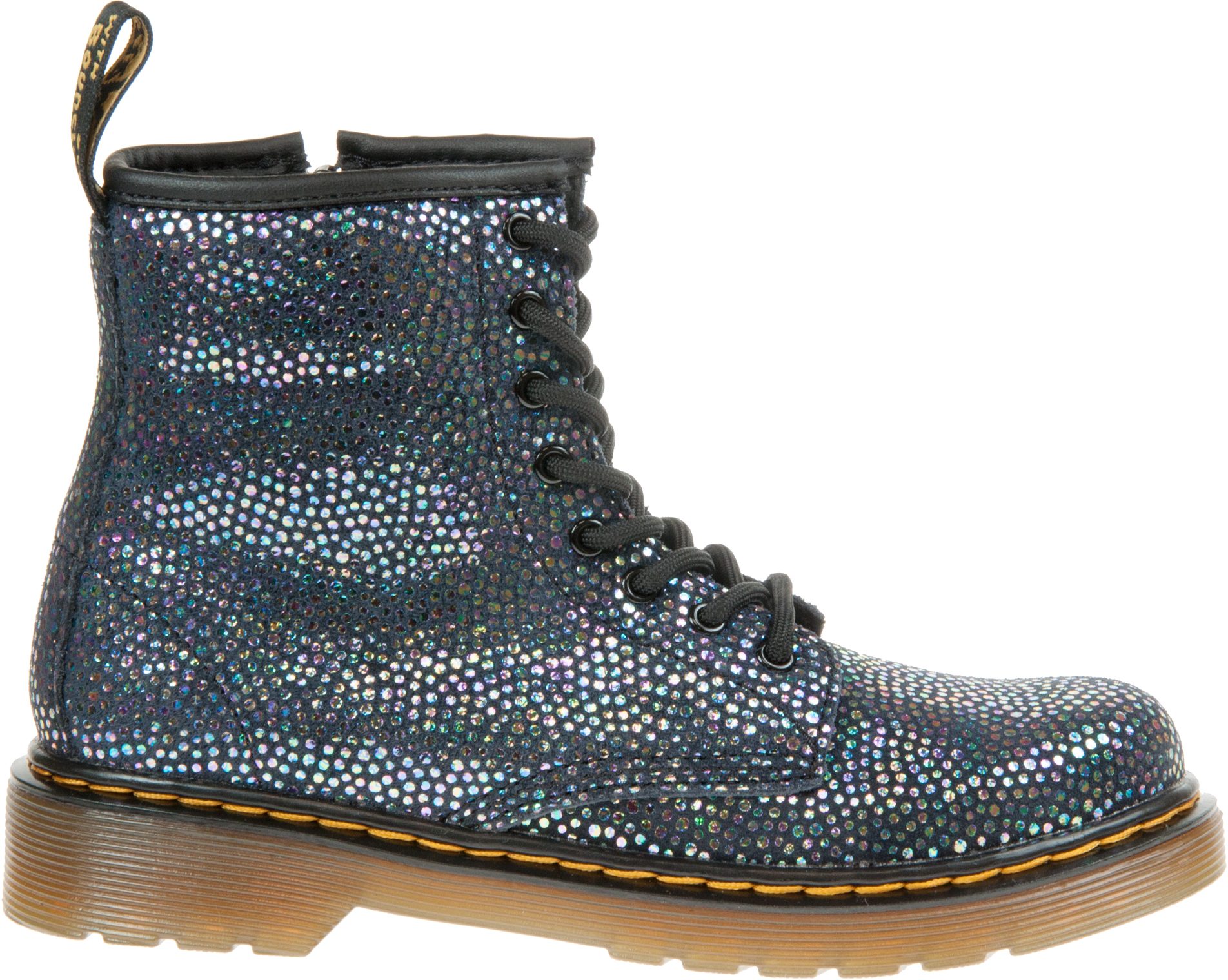 Dr. Martens 1460 Junior Delaney Iridescent Black Spot Metallic Suede 26043125 Girls Boots Humphries Shoes