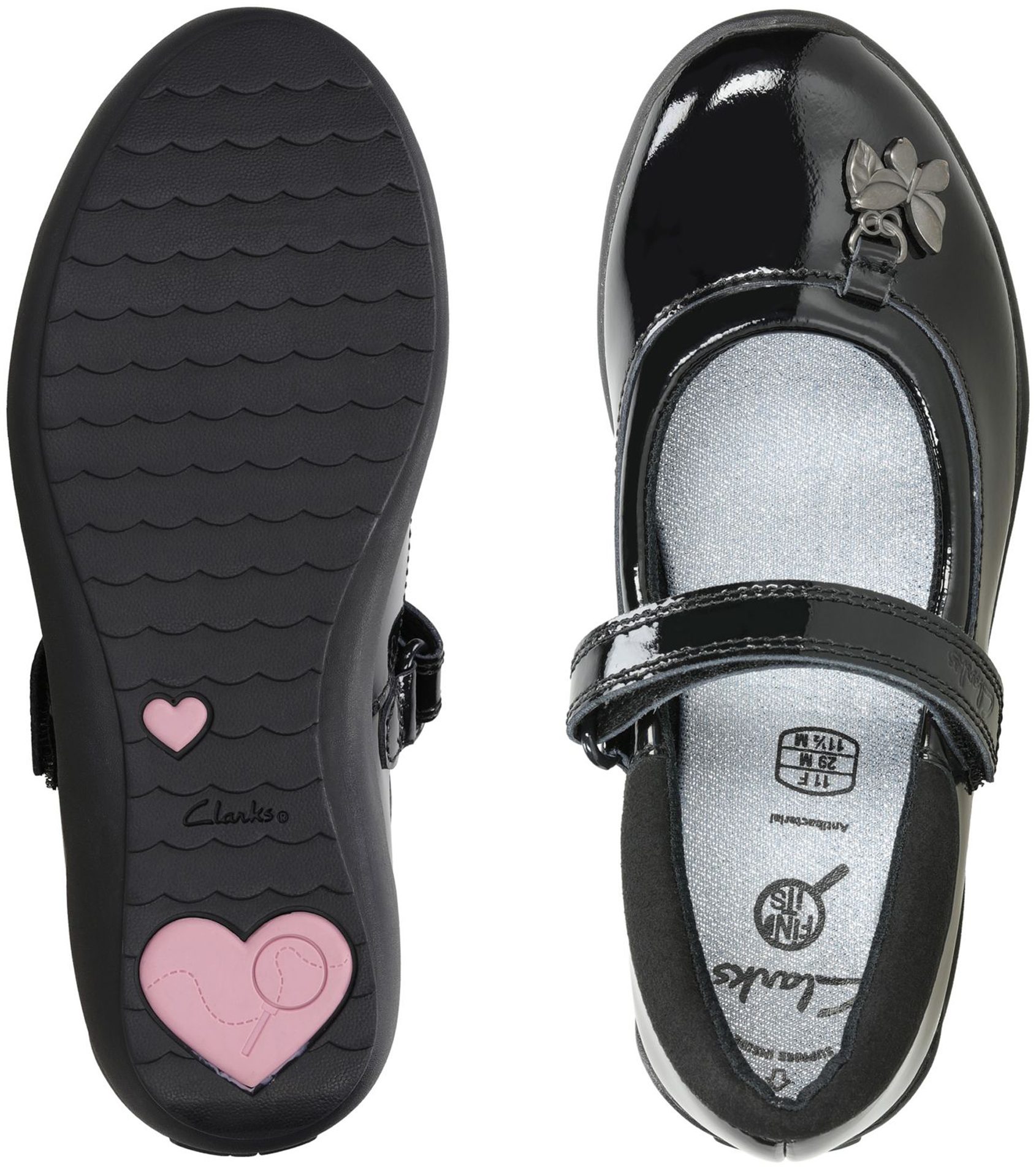 Clarks Vibrant Trail Kid Black Patent 26162242 - Girls School Shoes ...