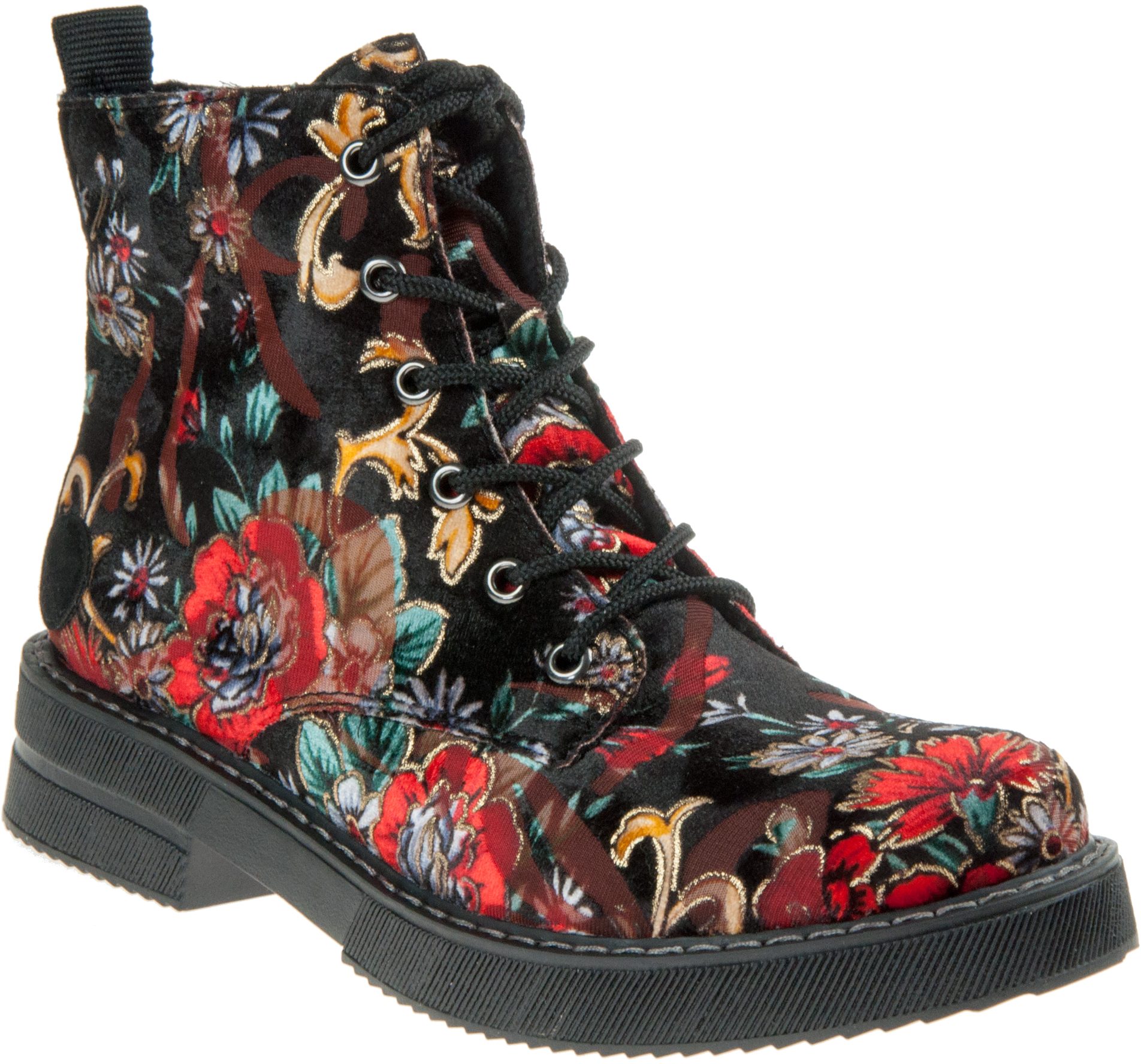 Black floral combat boots best sale