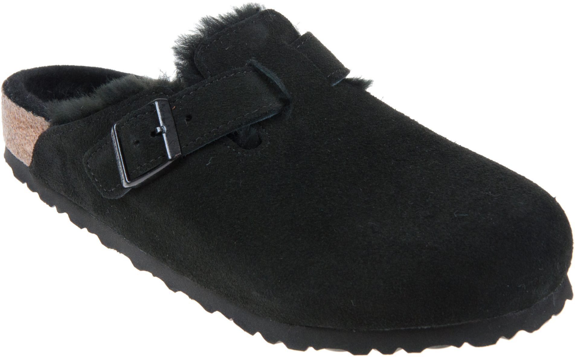 Birkenstock Boston Fur Black 259881 - Mule Slippers - Humphries Shoes