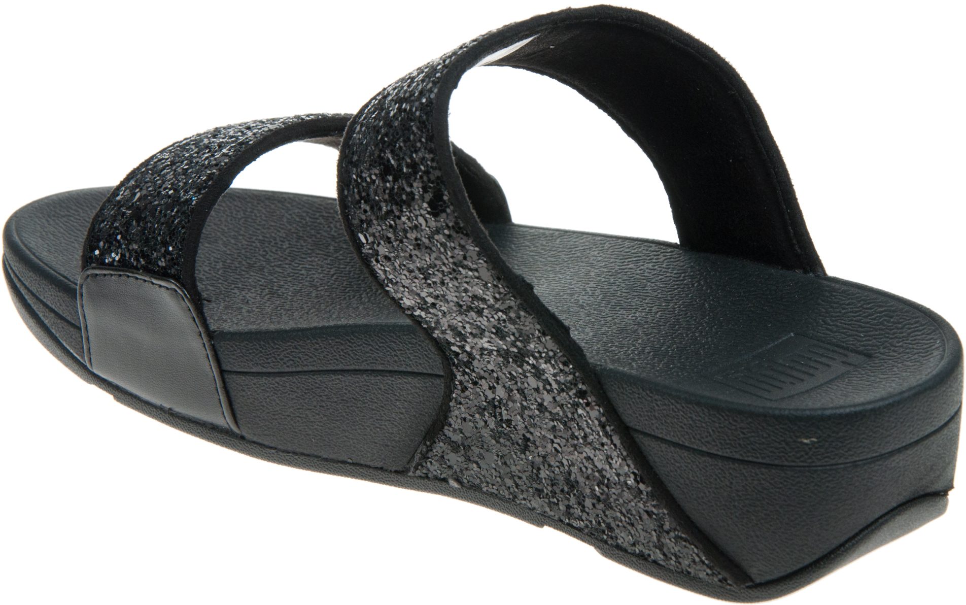 FitFlop Lulu Glitter Slide Black Glitter ET3-339 - Mule Sandals ...