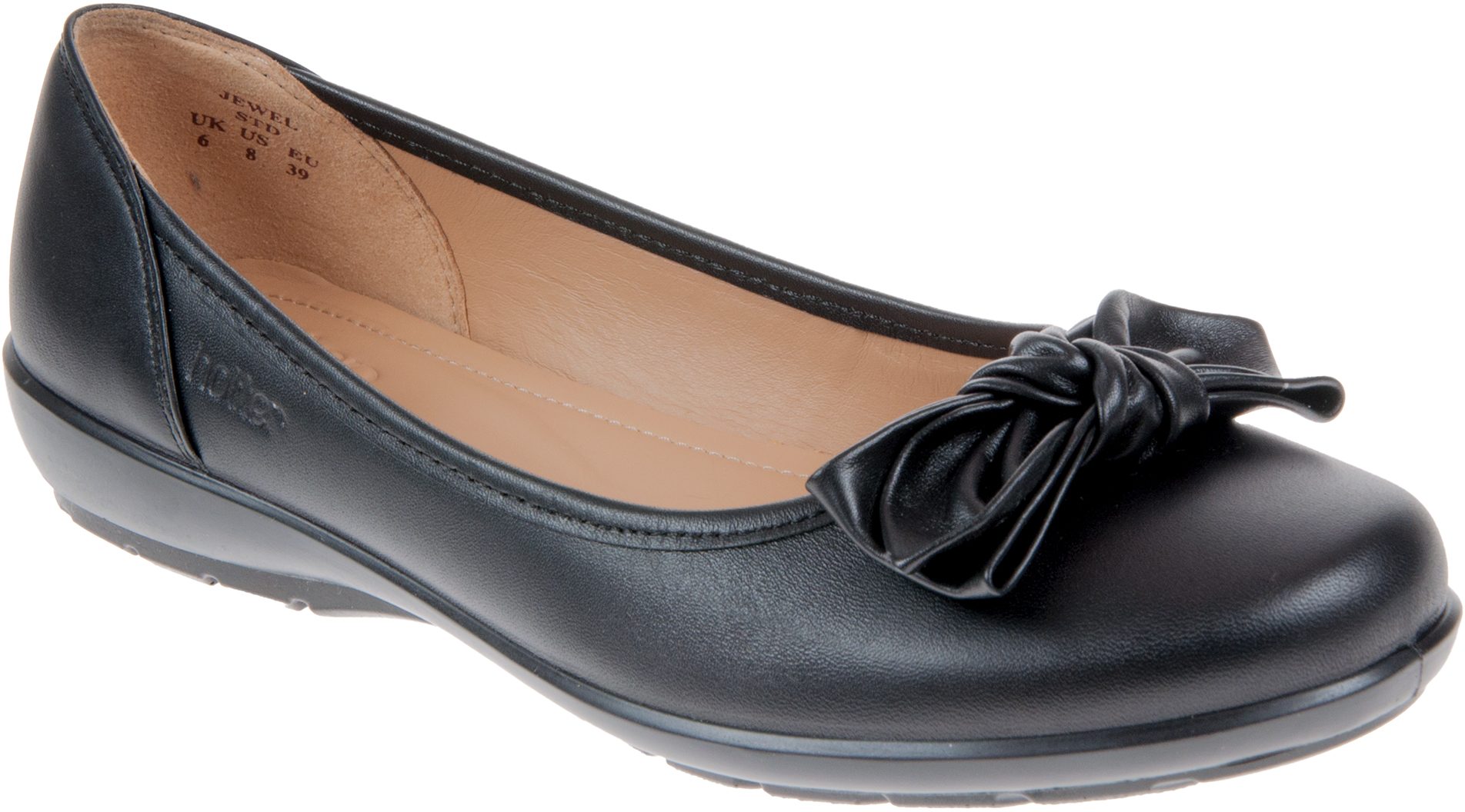 Hotter Jewel Black Leather Ballerina Shoes Humphries Shoes