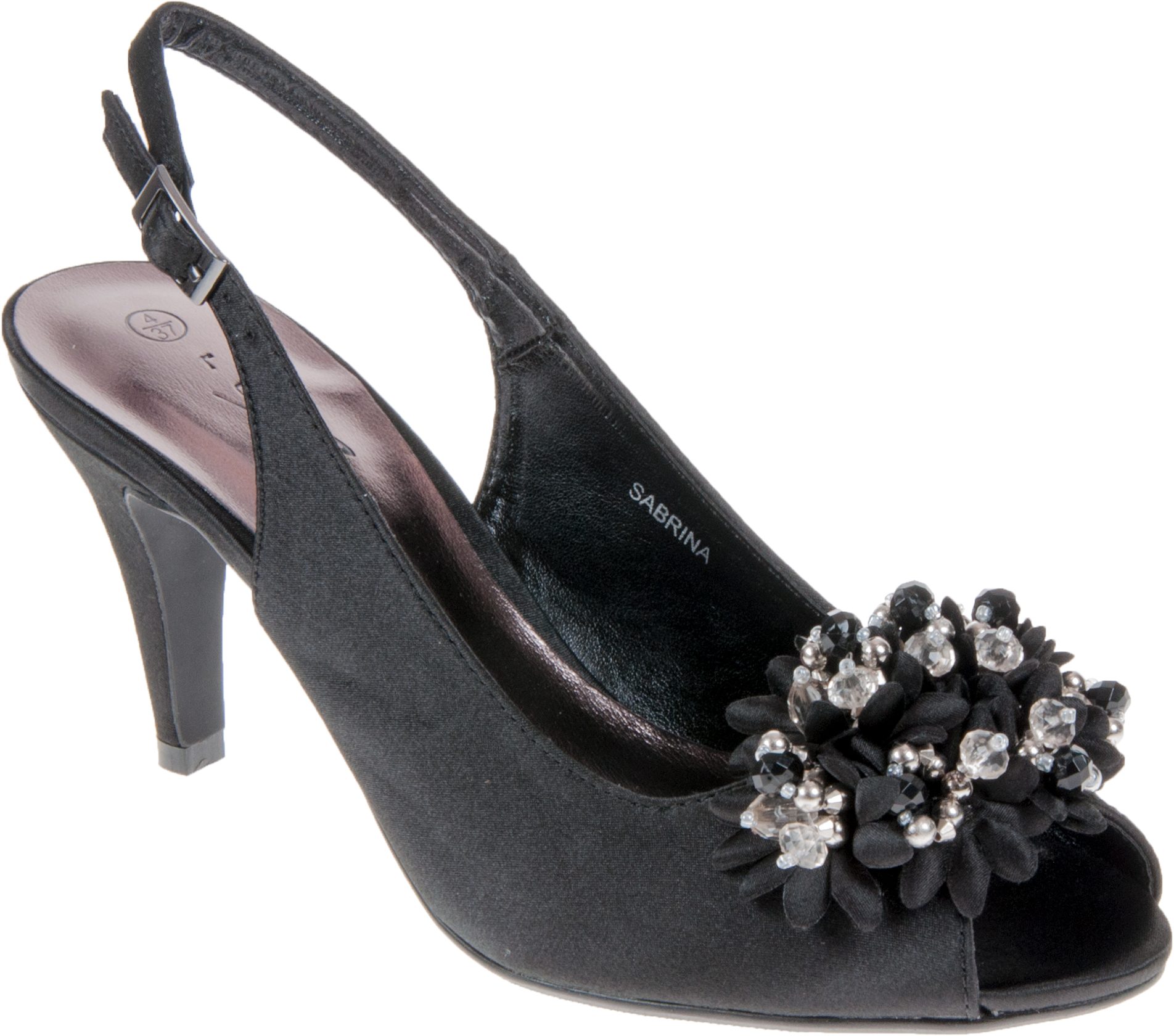 Lunar Sabrina Black Satin FLR081 - Evening Sandals - Humphries Shoes