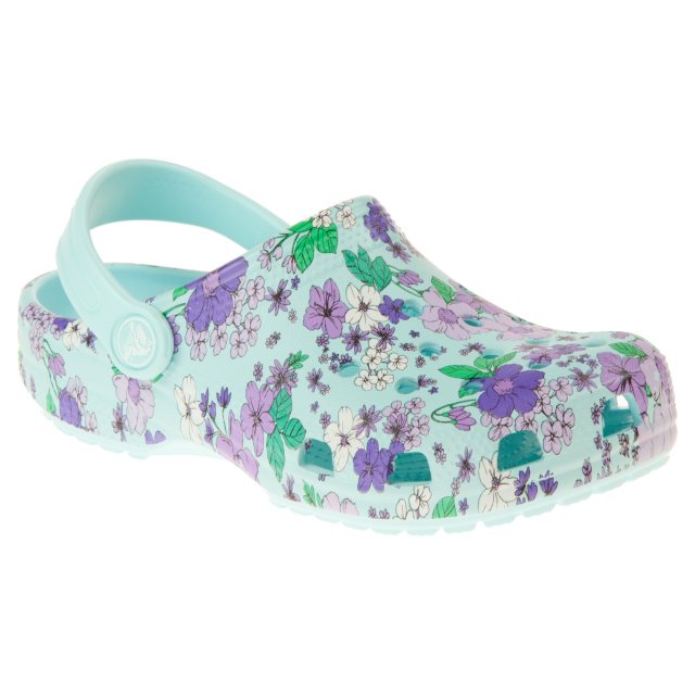 Crocs Classic Floral Clog Ice Blue 206146-409 - Girls Sandals ...