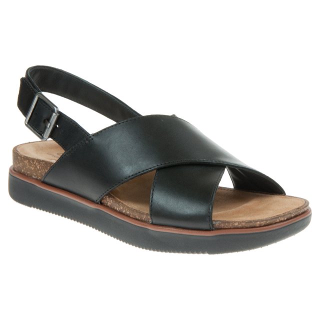 Clarks Elayne Cross Black Leather 26159234 - Full Sandals - Humphries Shoes