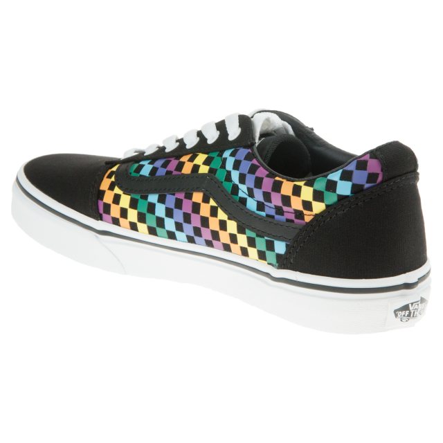 Black and shop rainbow checkerboard vans